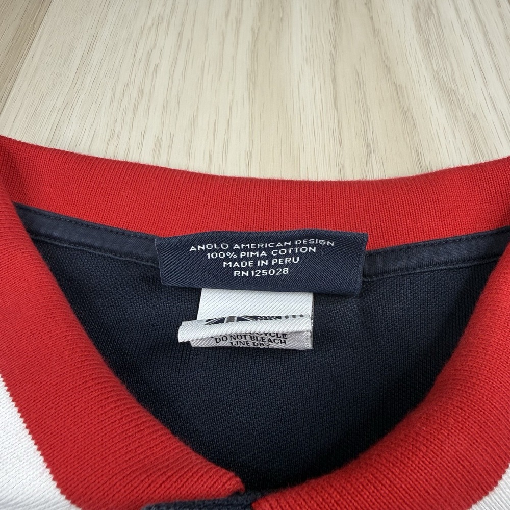 Psycho Bunny Polo Shirt Pima Cotton Skull Bunny Logo Striped Trim Size 7 Navy - Picture 5 of 10